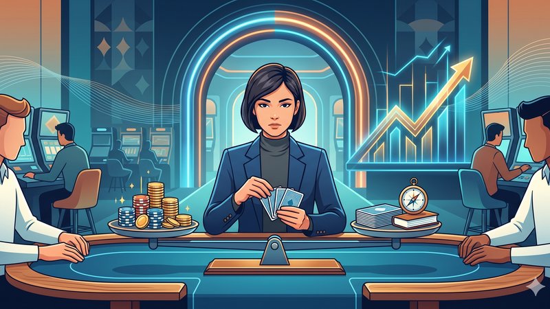 Современная иллюстрация покерных карт и фишек для статьи о стратегии прогрессивных джекпотов казино